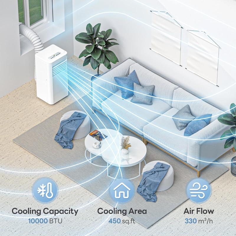 Aire acondicionado portátil para habitaciones de hasta 450 pies cuadrados: unidad portátil silenciosa 4 en 1 con funciones de deshumidificador y ventilador, control remoto, modo de suspensión y temporizador de 24 horas.