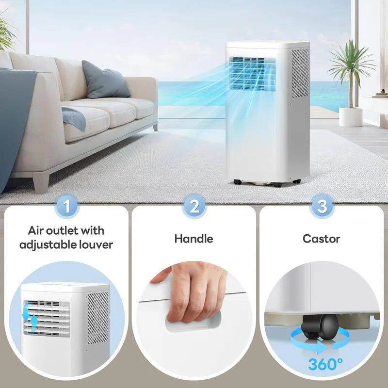 Aire acondicionado portátil para habitaciones de hasta 450 pies cuadrados: unidad portátil silenciosa 4 en 1 con funciones de deshumidificador y ventilador, control remoto, modo de suspensión y temporizador de 24 horas.