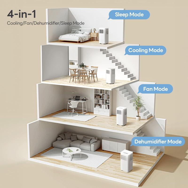 Aire acondicionado portátil para habitaciones de hasta 450 pies cuadrados: unidad portátil silenciosa 4 en 1 con funciones de deshumidificador y ventilador, control remoto, modo de suspensión y temporizador de 24 horas.